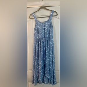 Loft Brushstroke Button Ruffle Midi Dress